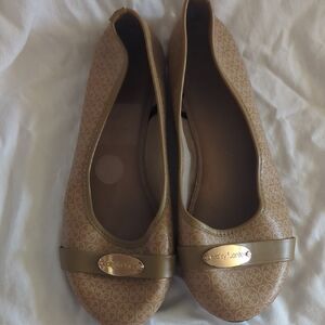 Tory Burch Tan Snakeskin Loafers with Gold Accent